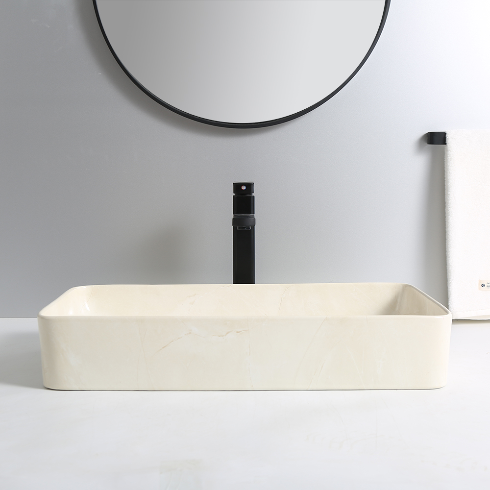 Modern handmade rectangular shape art lavabo above counter black marble bathroom sink countertop ceramic marble wash basin
