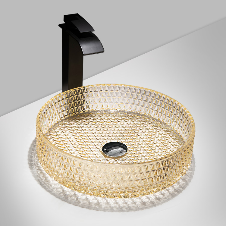 Factory Wholesale Luxury Diamond Shaped Crystal Wash Hand Basin Black Round Glass Art Basin Bathroom Sinks Basin