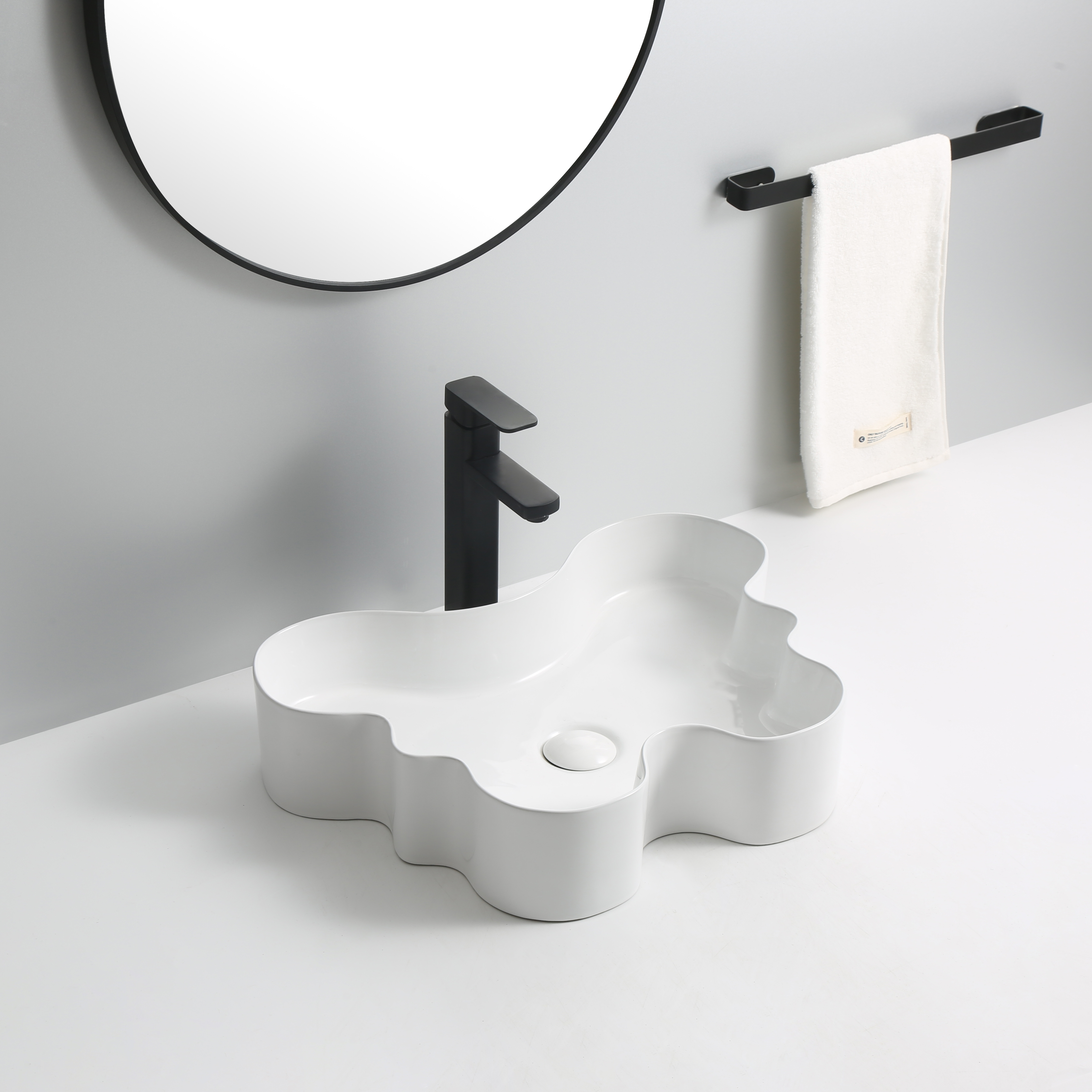 Creative Hotel Wash Basin Butterfly Shape Ceramic Bathroom Sink Glossy White Above Counter Basin