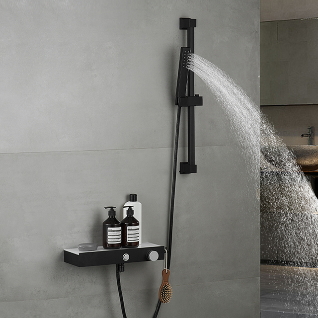 Wall Mounted Rainfall Shower Mixer Tap Faucet Mixer black Bathroom Shower Set With Handheld Shower
